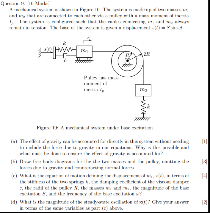 Question 9 . [ 1 0 Marks ] A mechanical system is