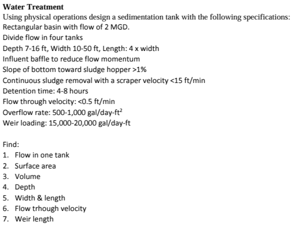 Water Treatment Using physical operations design