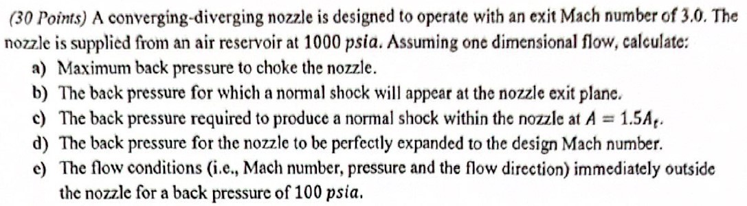 ( 3 0 Points ) A converging - diverging nozzle is