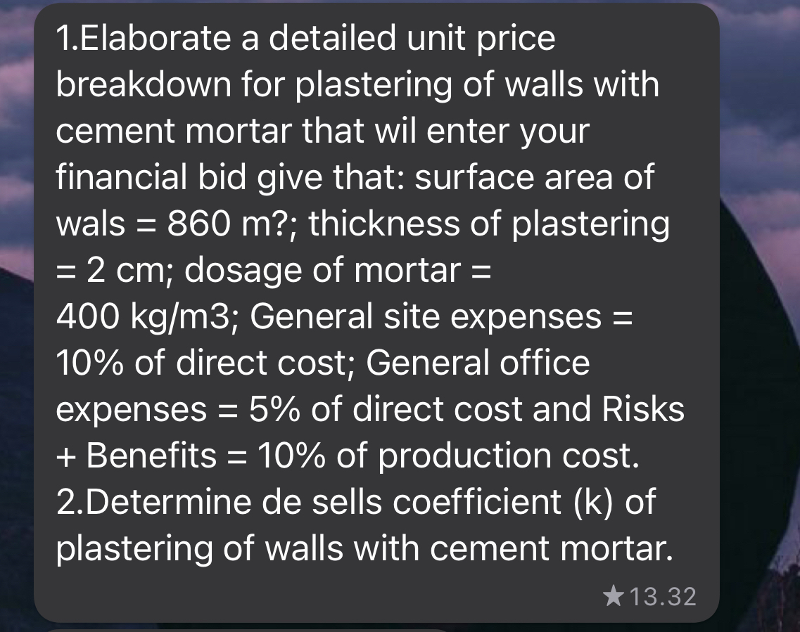 1 . Elaborate a detailed unit price breakdown for