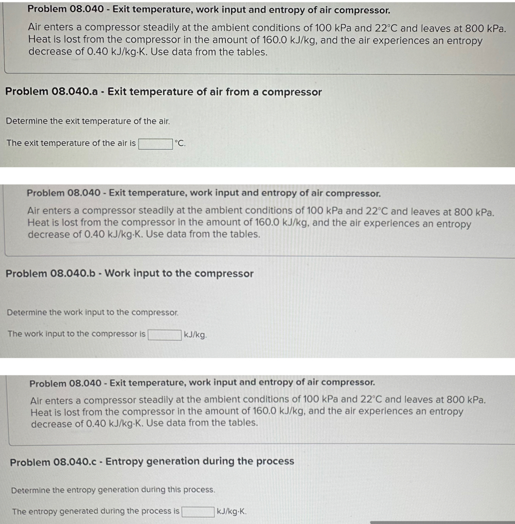 Problem 0 8 . 0 4 0 - Exit temperature, work