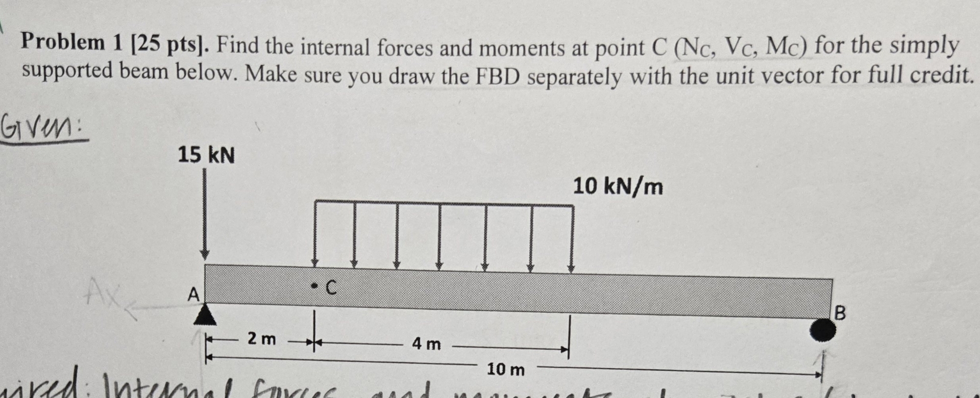 Problem 1 [ 2 5 pts ] . Find the internal forces