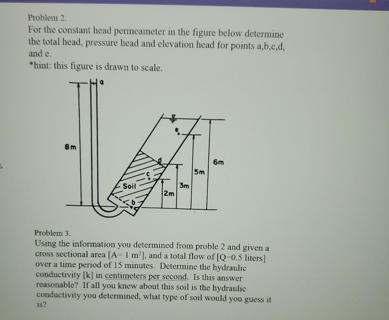 Problem 2 . For the constant head permeameter in