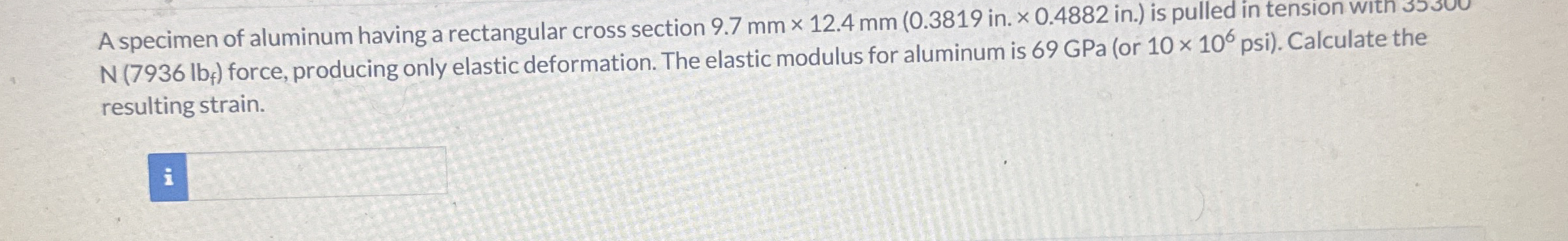 A specimen of aluminum having a rectangular cross