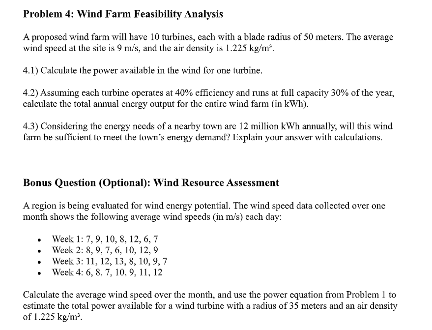 Problem 4 : Wind Farm Feasibility Analysis A
