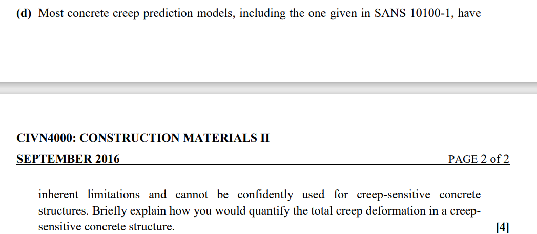 ( d ) Most concrete creep prediction models,