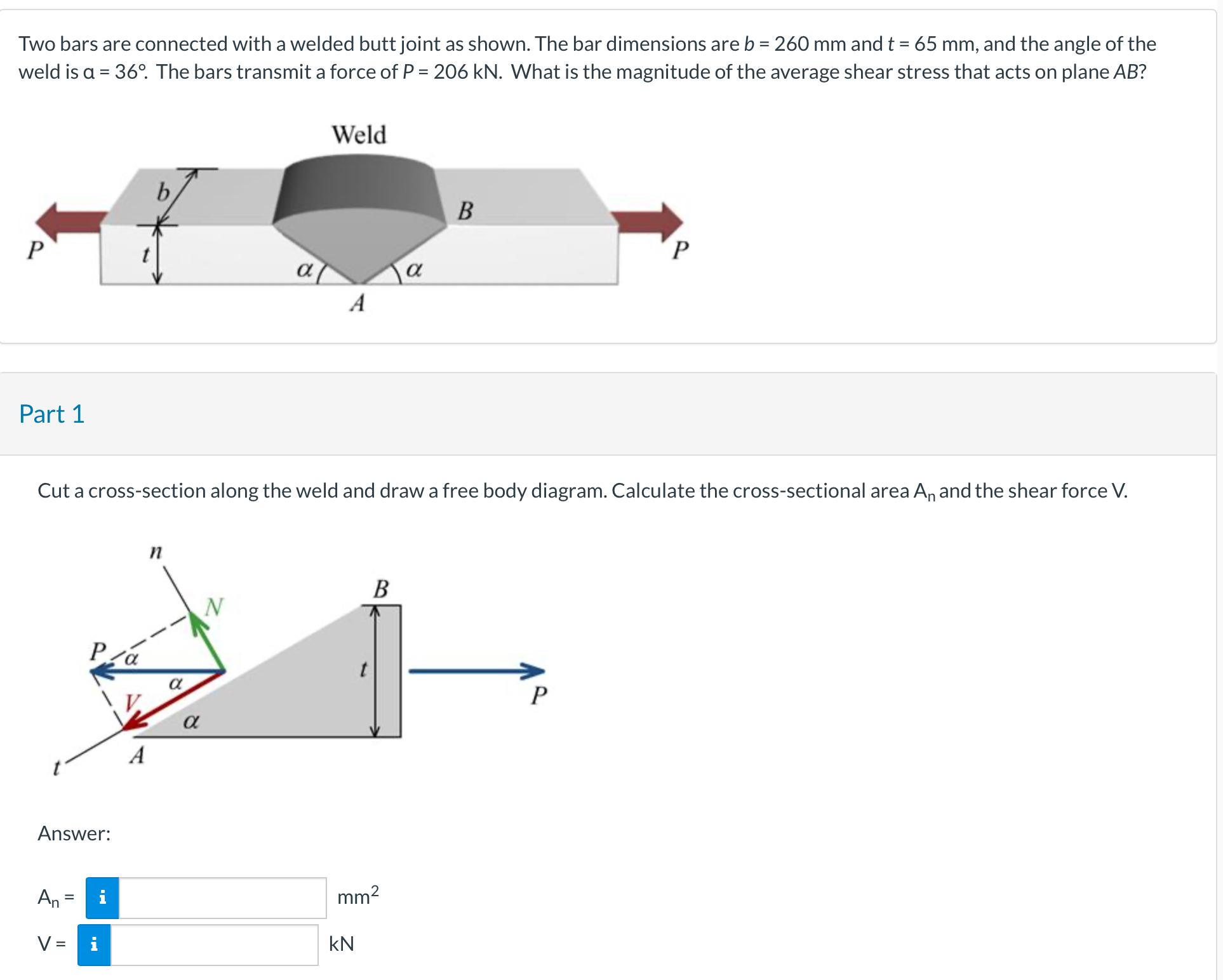 Two bars are connected with a welded butt joint