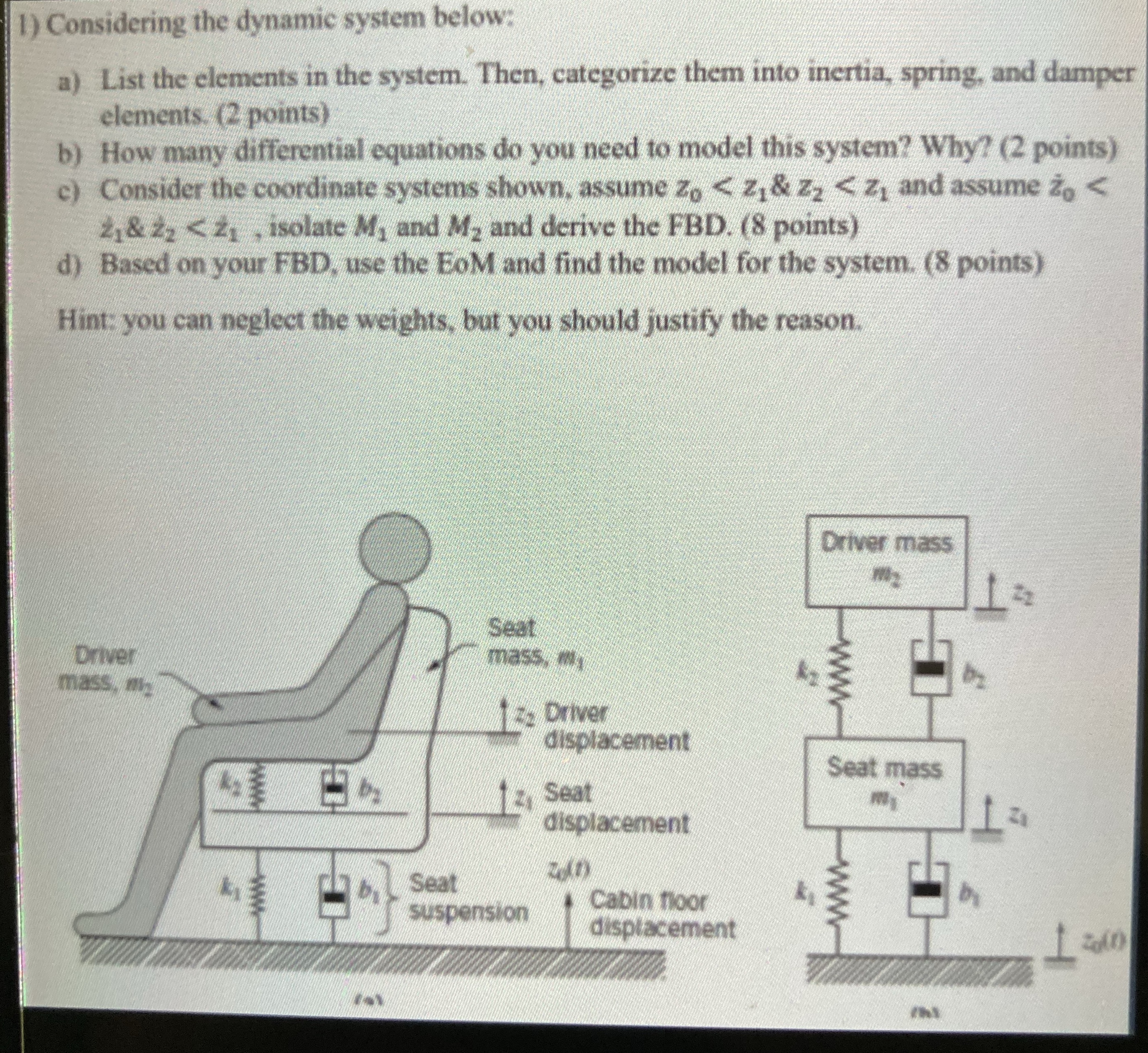 Considering the dynamic system below: a ) List