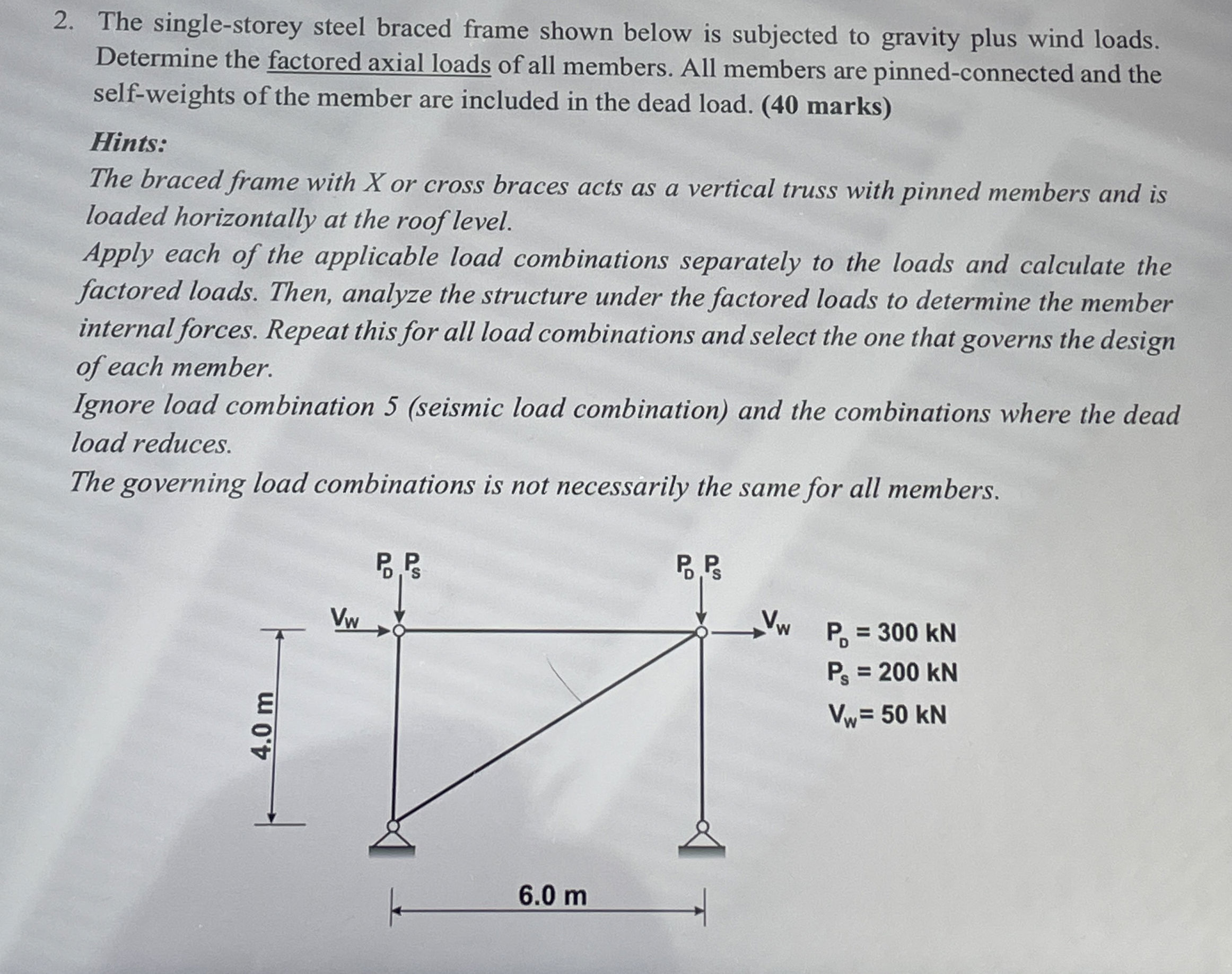 The single - storey steel braced frame shown