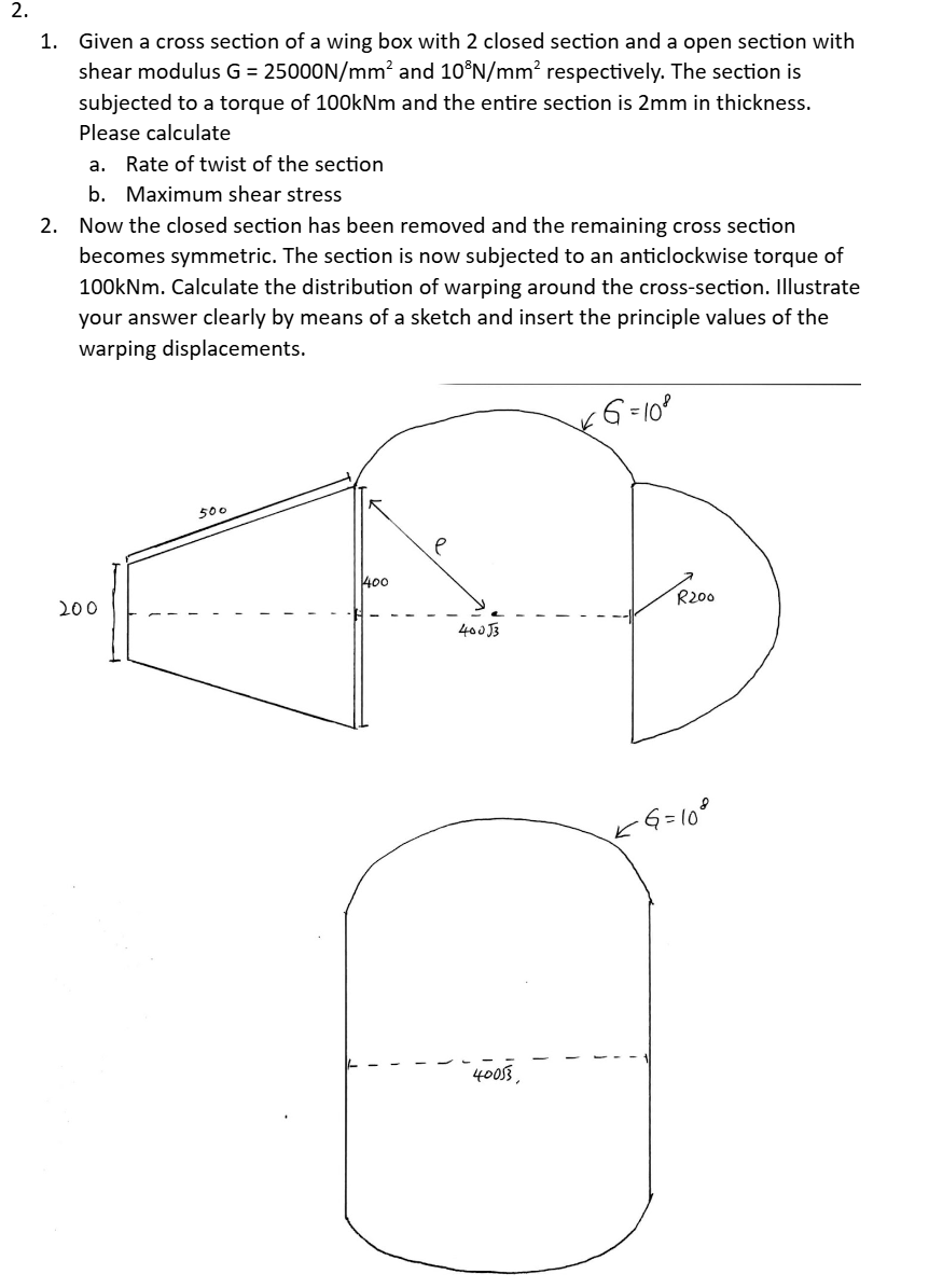 Given a cross section of a wing box with 2 closed