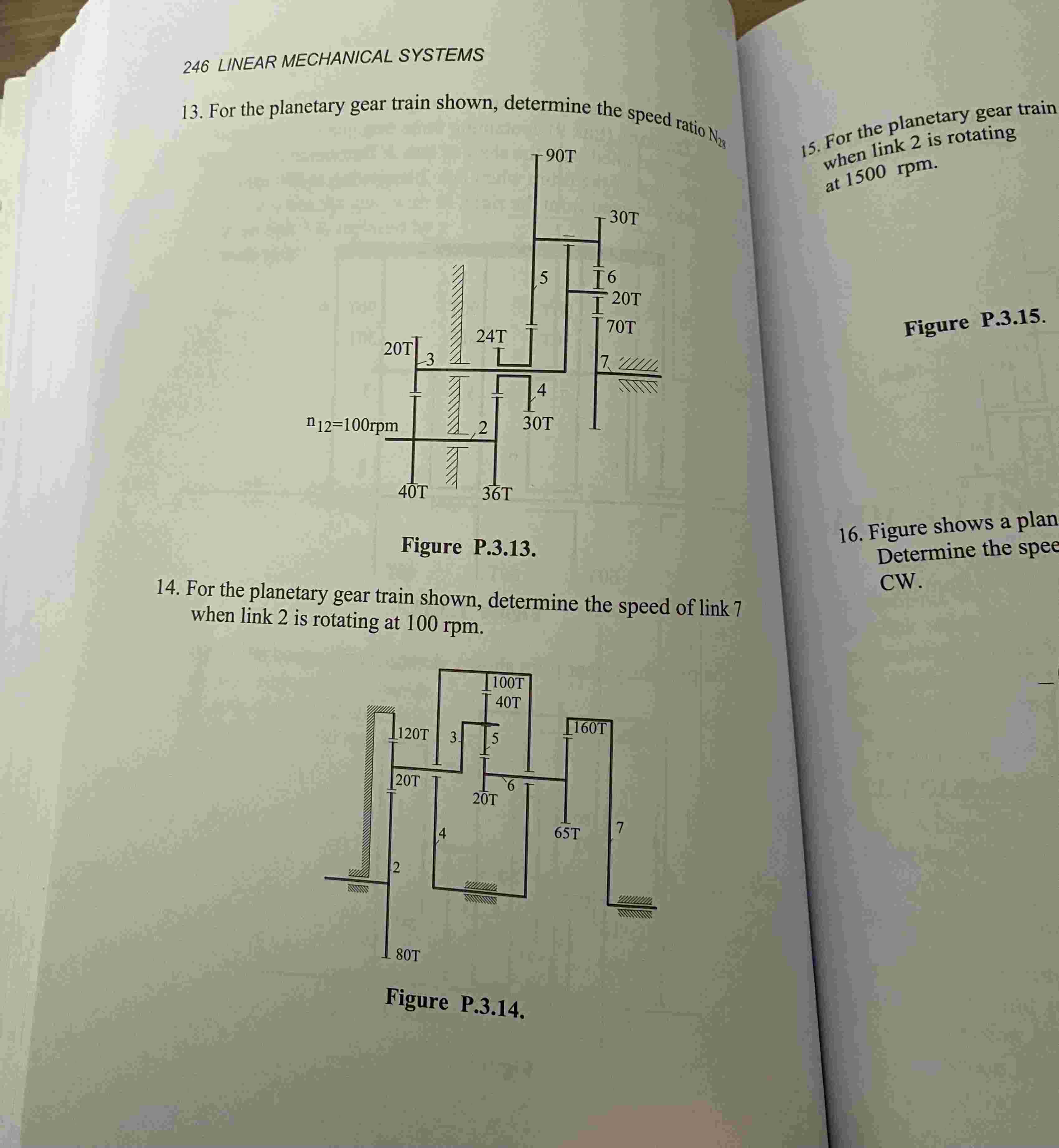 1 5 . For the planetary gear train when link 2 is