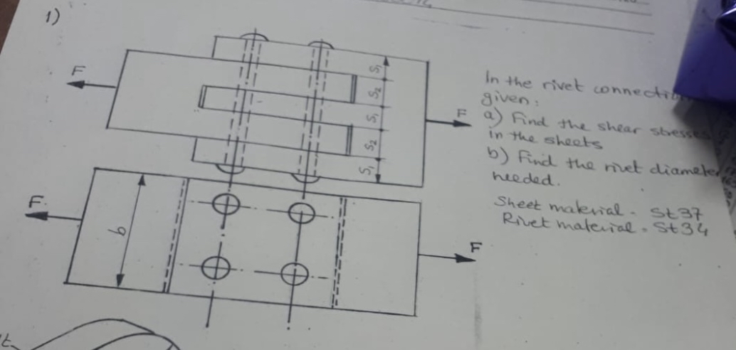 In the rivet connecton given: a ) Find the shear