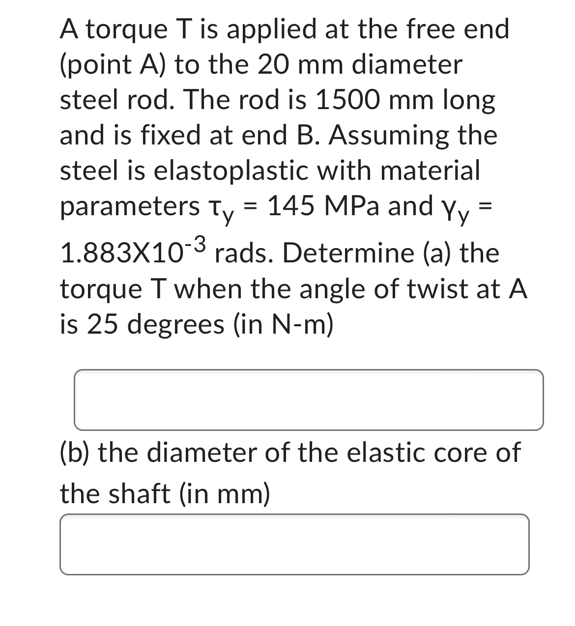 A torque T is applied at the free end ( point A )