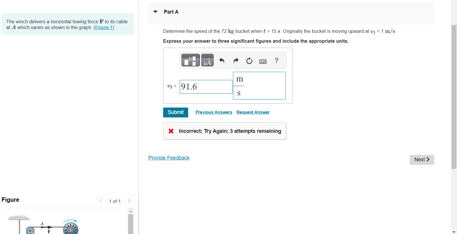 The winch delivers a horizontal towing force \ (