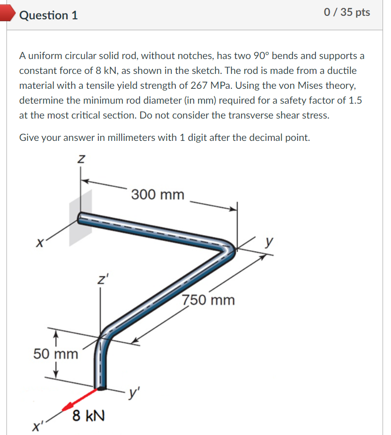 Question 1 A uniform circular solid rod, without