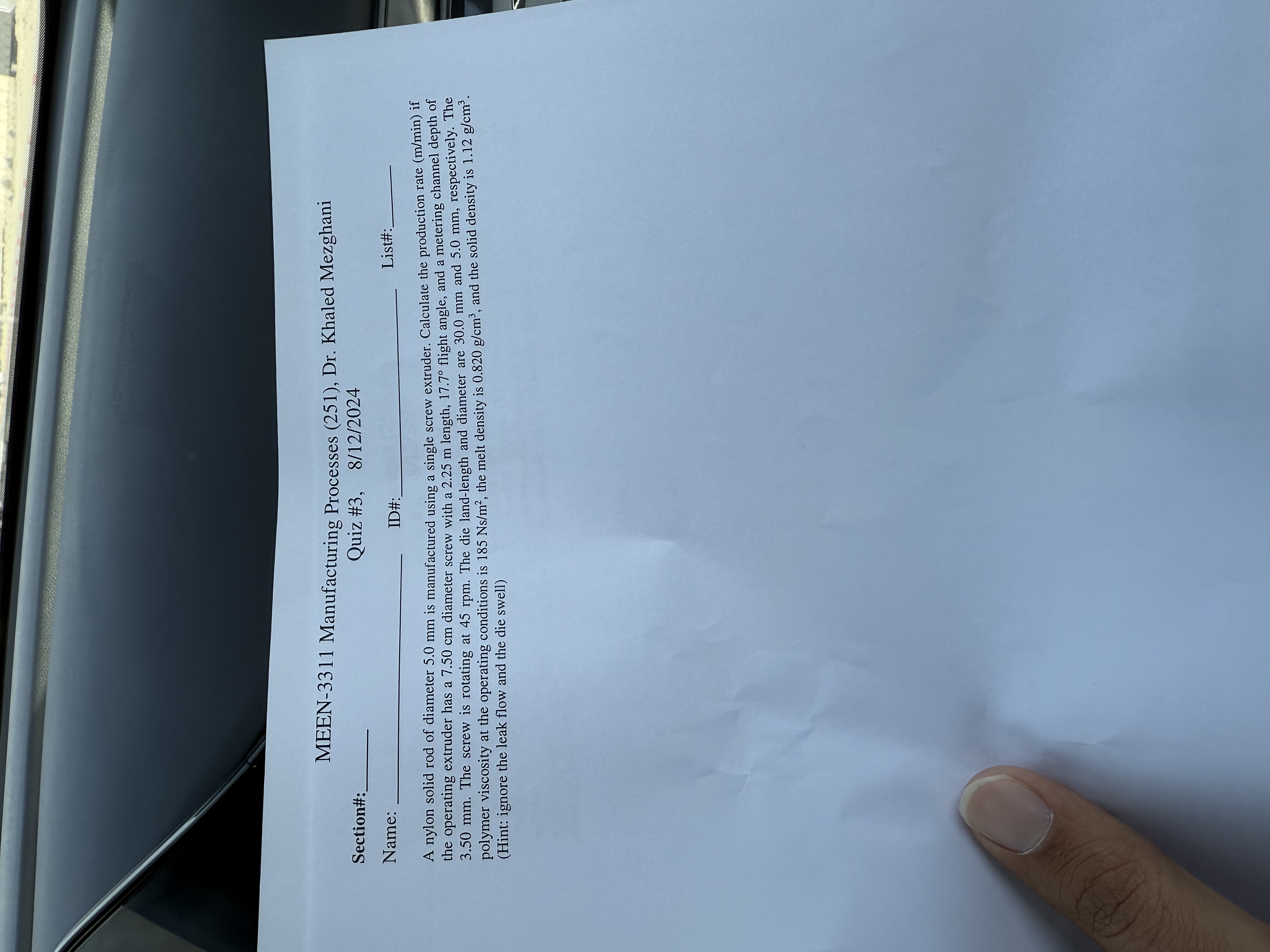 MEEN - 3 3 1 1 Manufacturing Processes ( 2 5 1 )