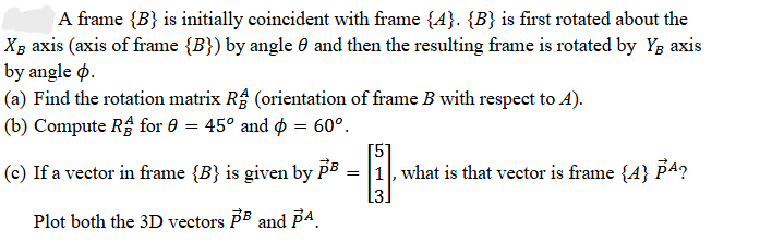 A frame { B } is initially coincident with frame
