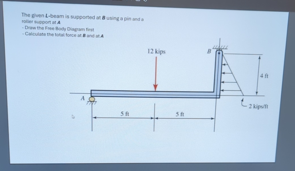 The given L - beam is supported at B using a pin