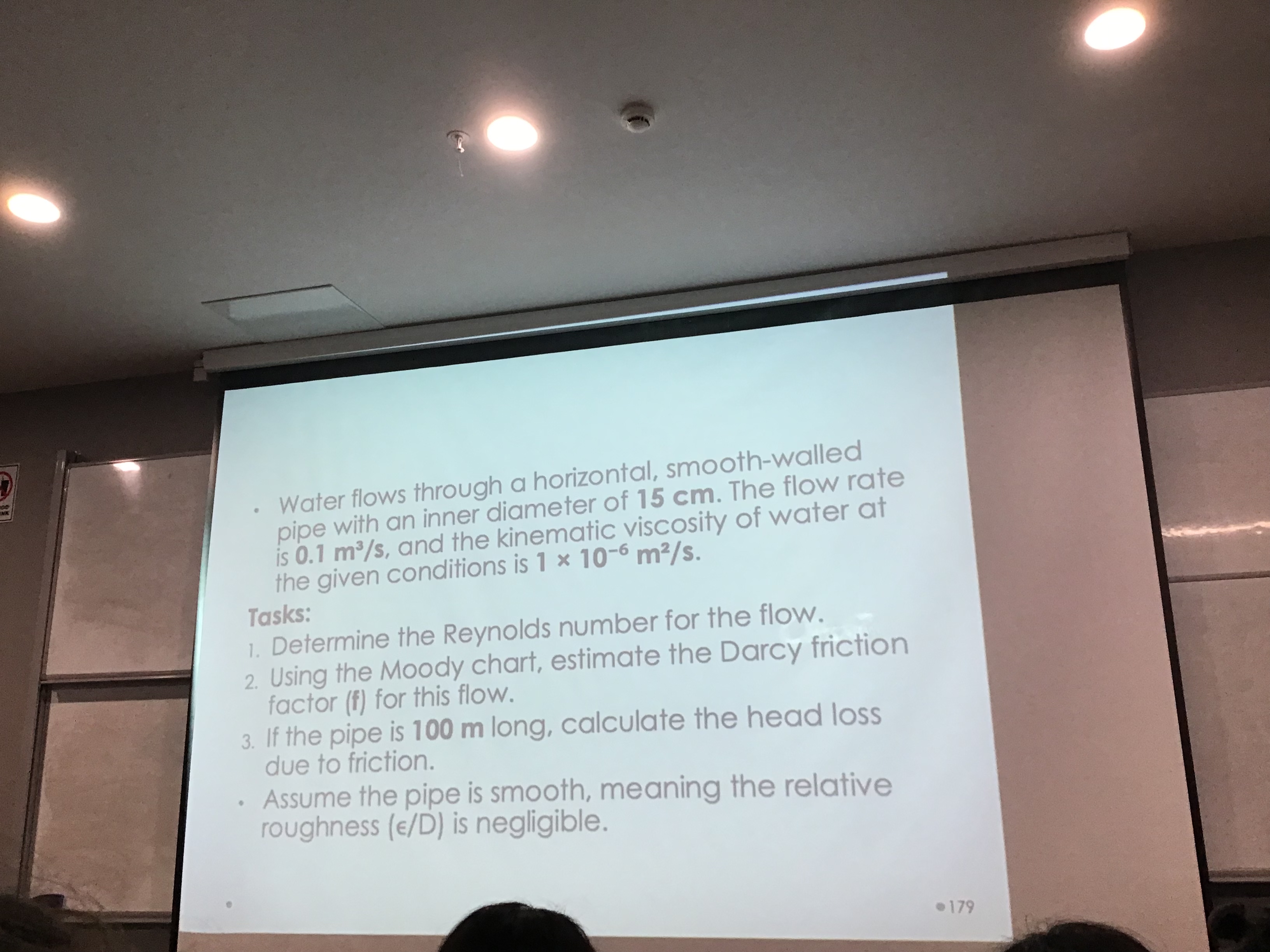 Water flows through a horizontal, smooth - walled