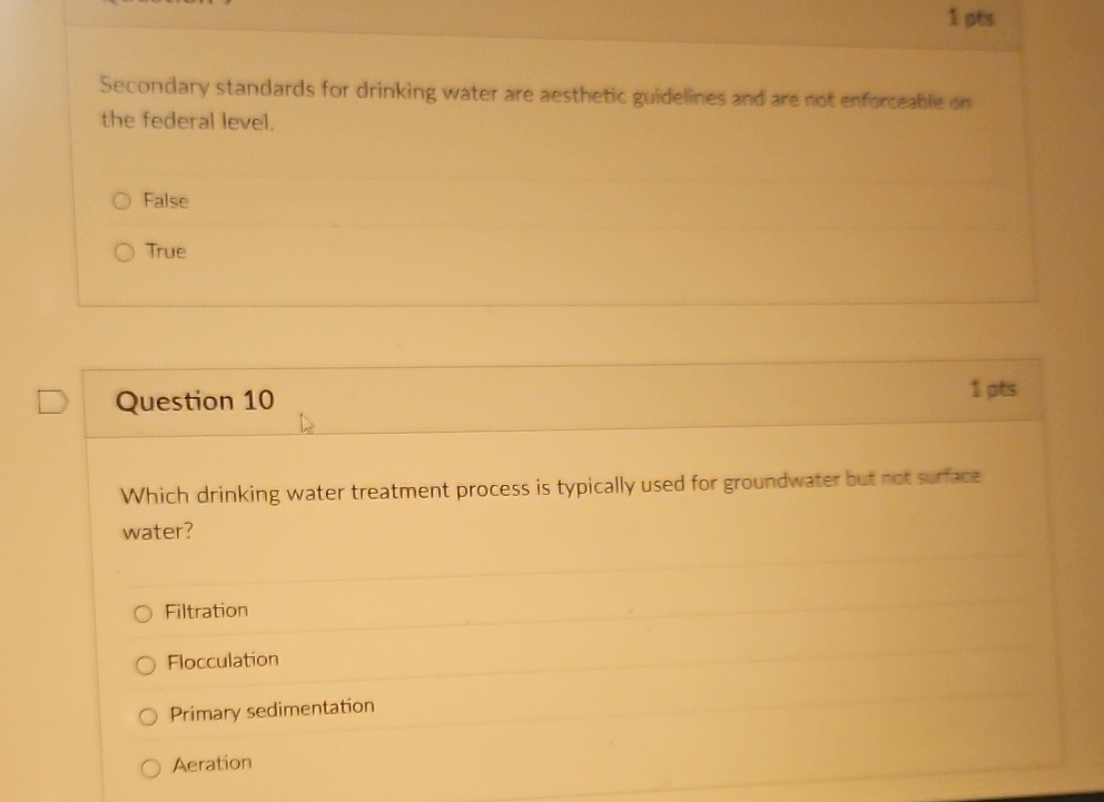 Secondary standards for drinking water are
