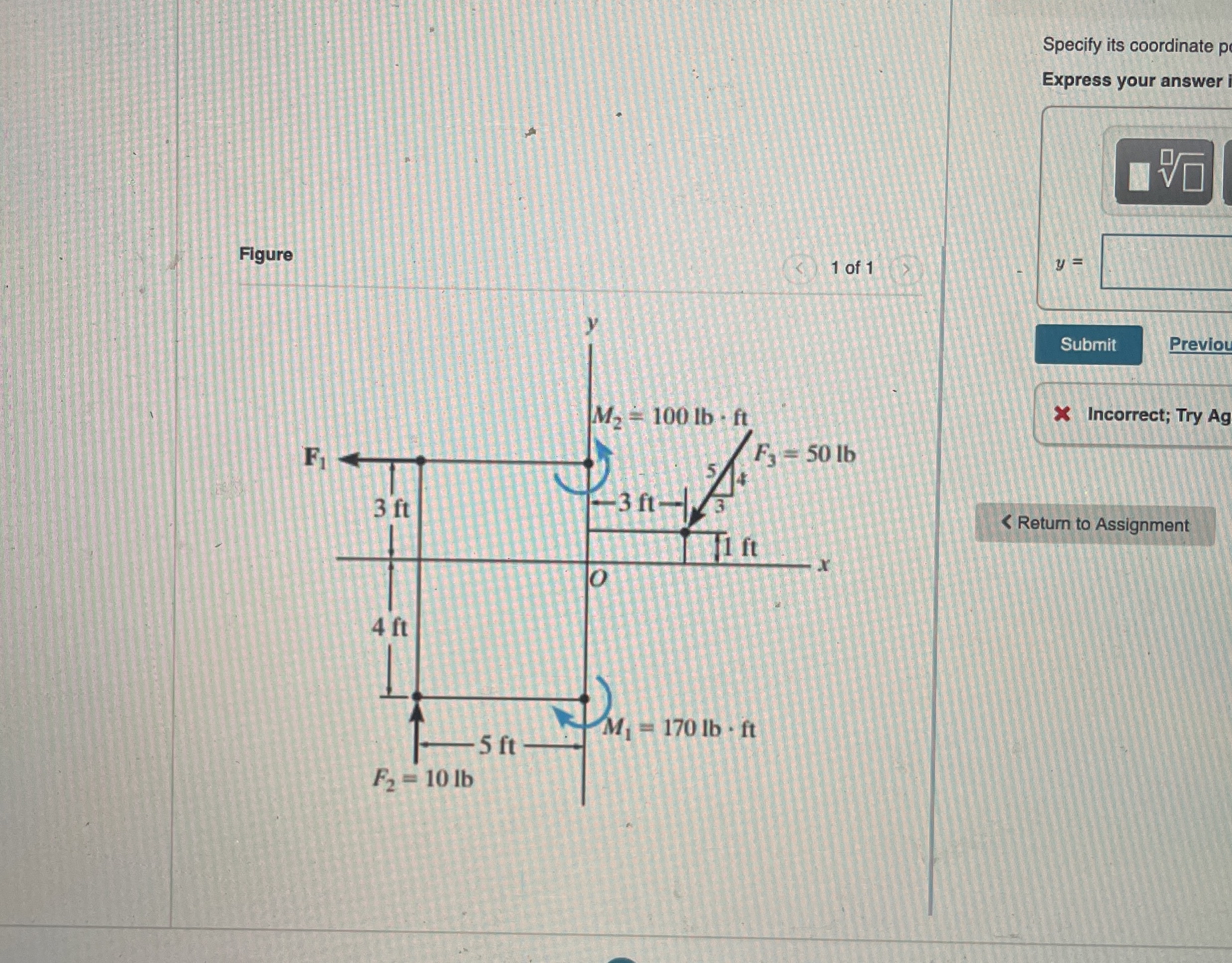 Replace the force and couple moment system by an