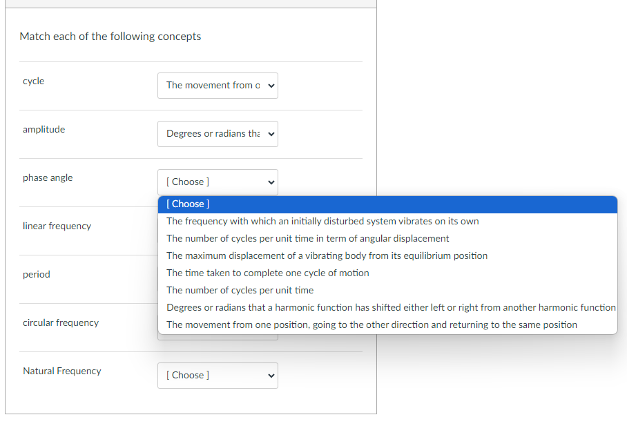 ( define all of them using what is given ) Match