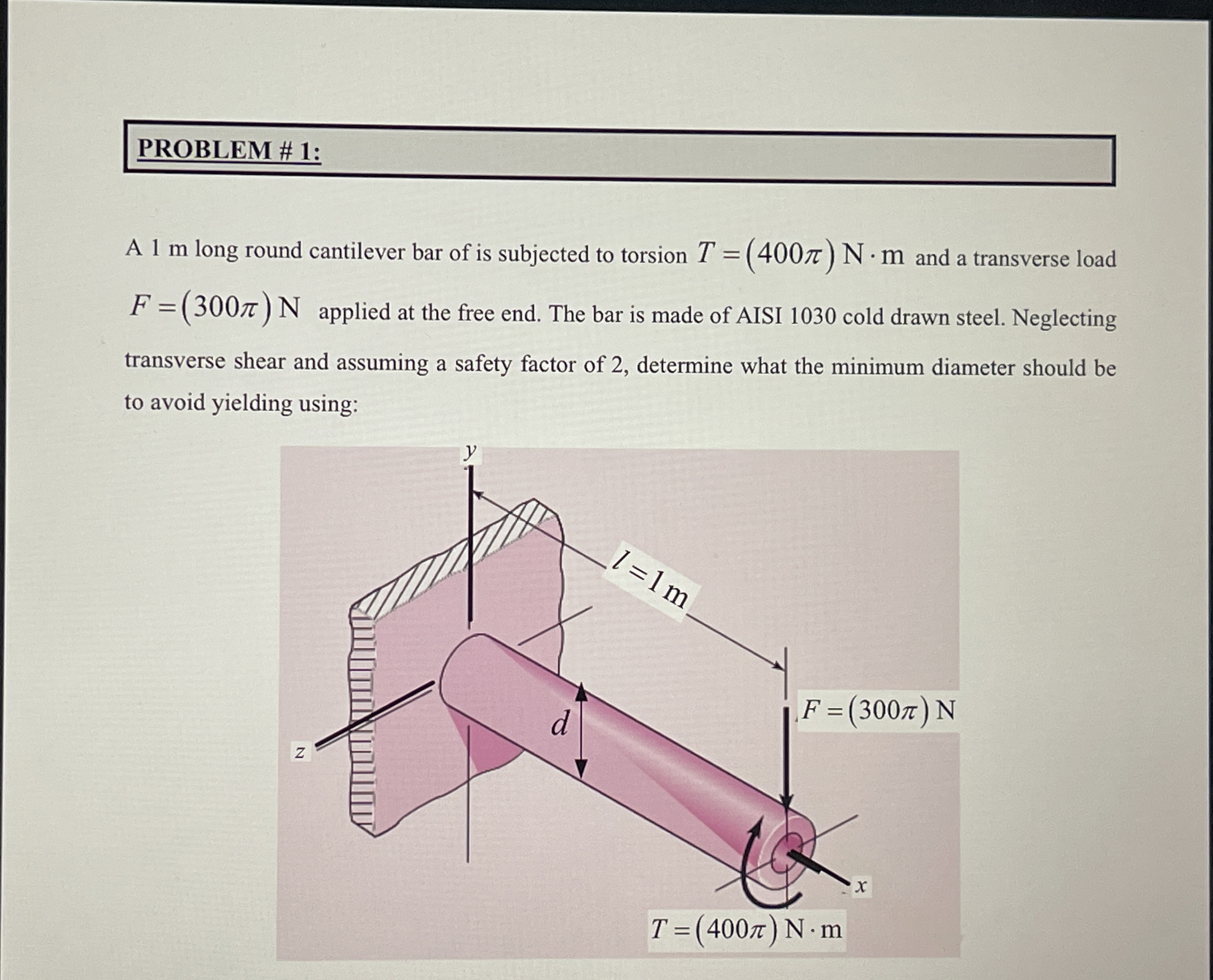 PROBLEM # 1 : A 1 m long round cantilever bar of