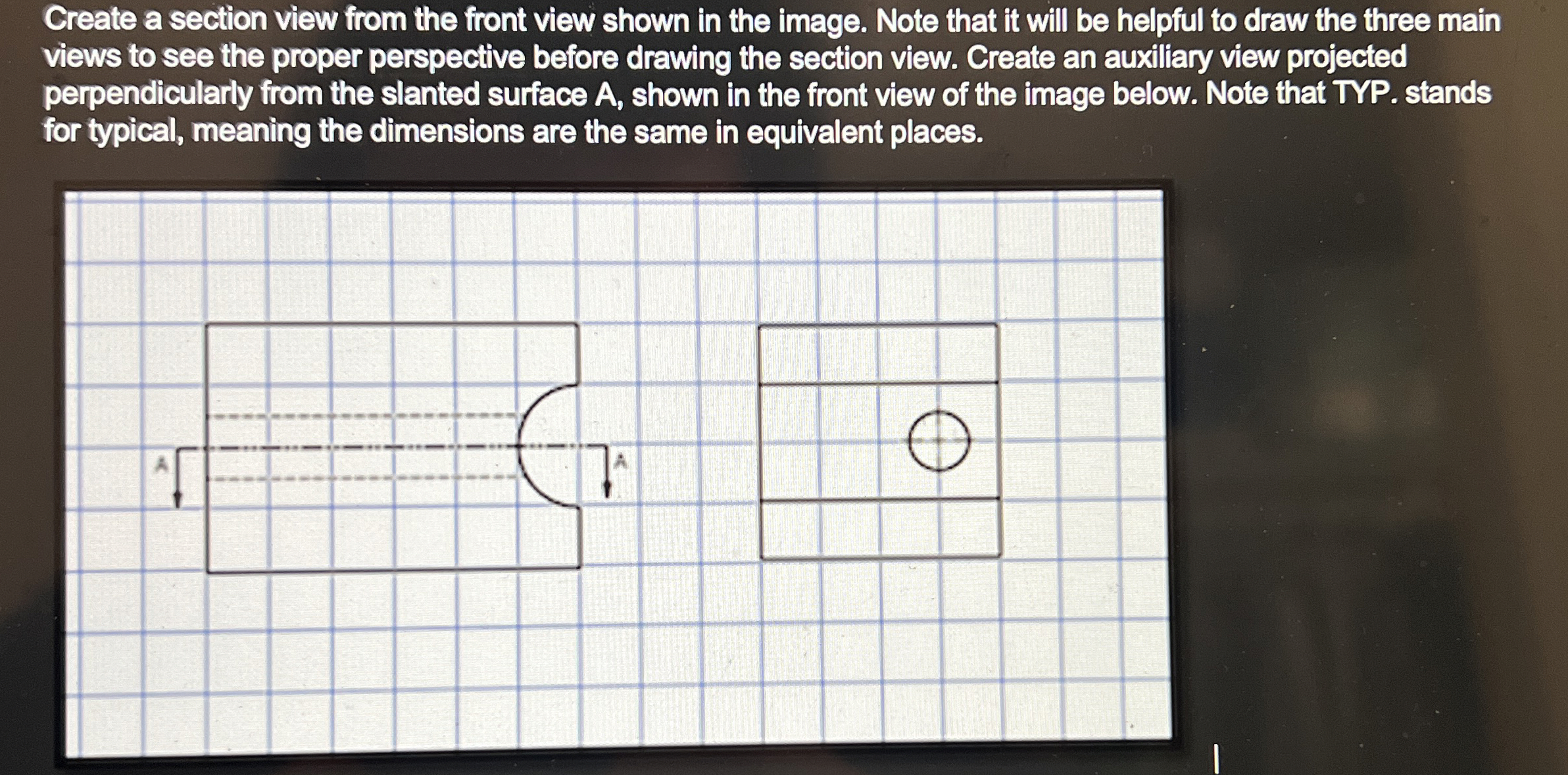 Create a section view from the front view shown