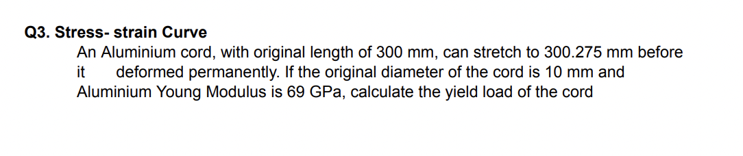 Q 3 . Stress - strain Curve An Aluminium cord,