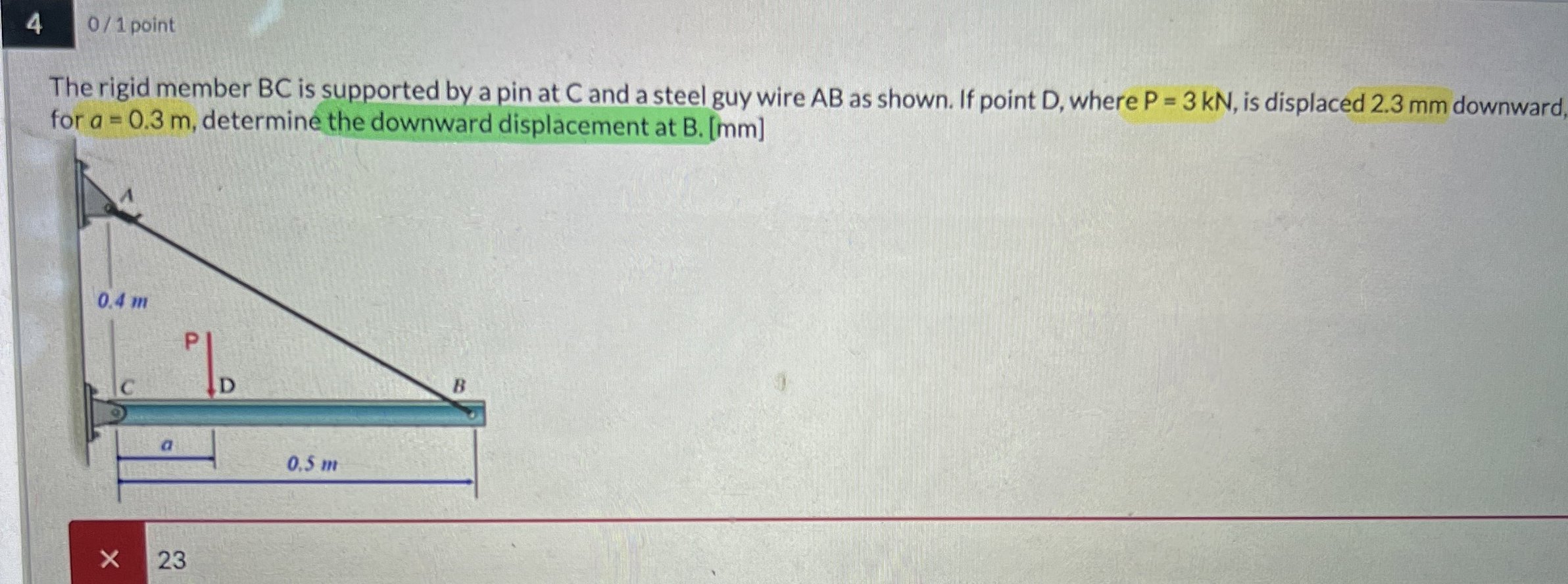4 The rigid member B C is supported by a pin at C