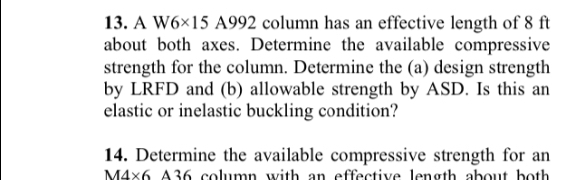 A W 6 \ times 1 5 A 9 9 2 column has an effective