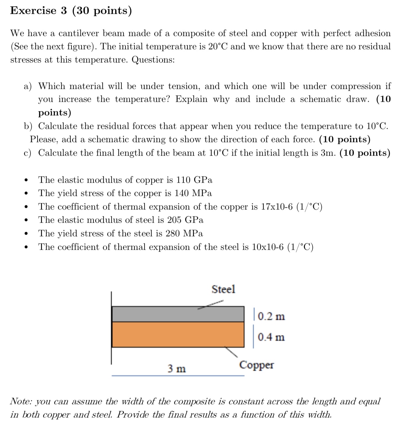 Exercise 3 ( 3 0 points ) We have a cantilever