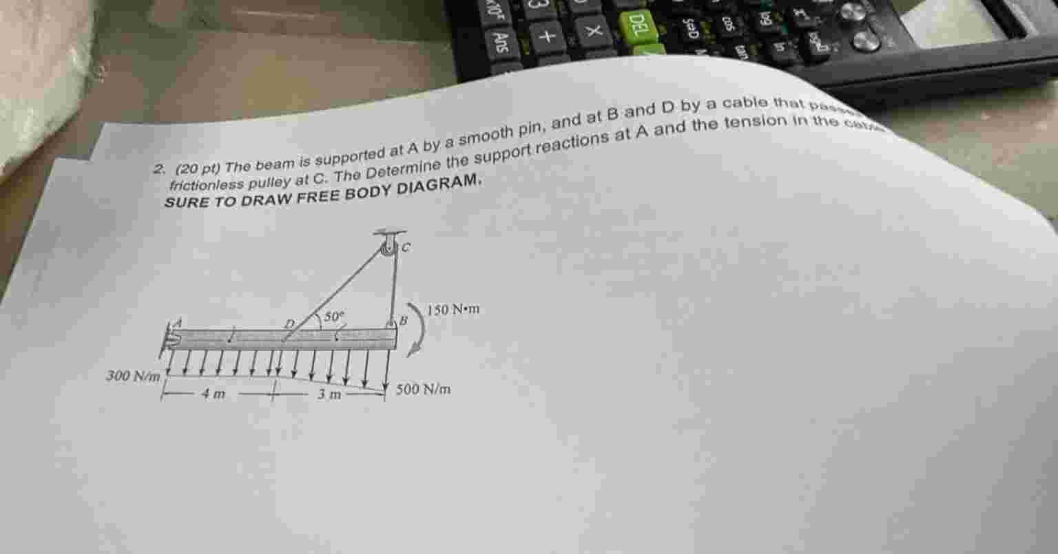 2 . ( 2 0 pt ) The beam is supported at \ ( A \ )