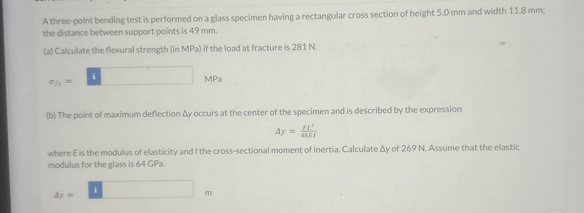 A three - point bending test is performed on a