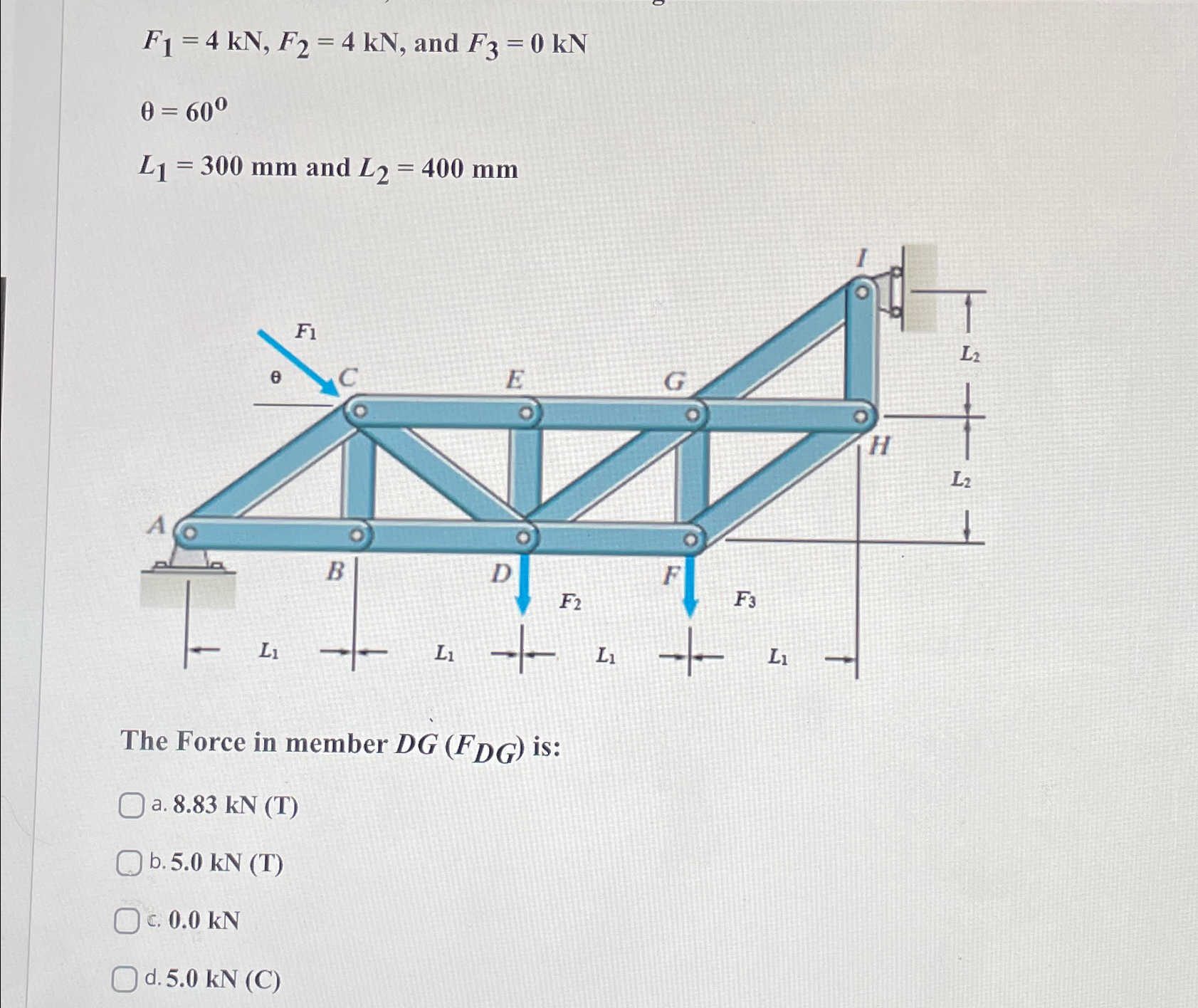 F 1 = 4 k N , F 2 = 4 k N , and F 3 = 0 k N = 6 0