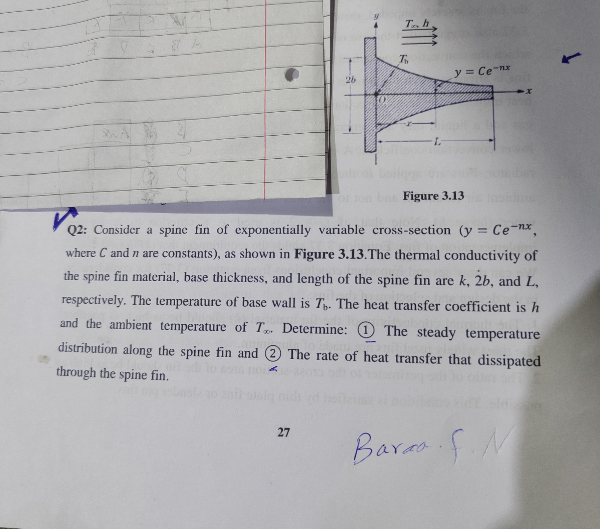 rigure 3 . 1 5 Q 2 : Consider a spine fin of