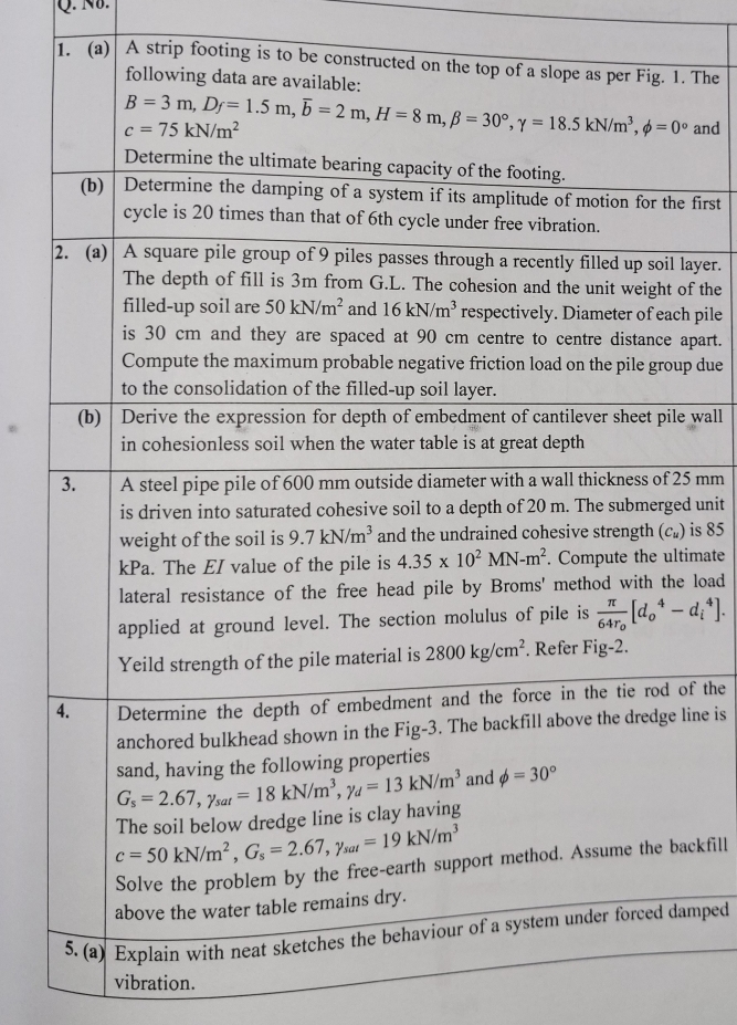 following data are available: B = 3 m , D f = 1 .