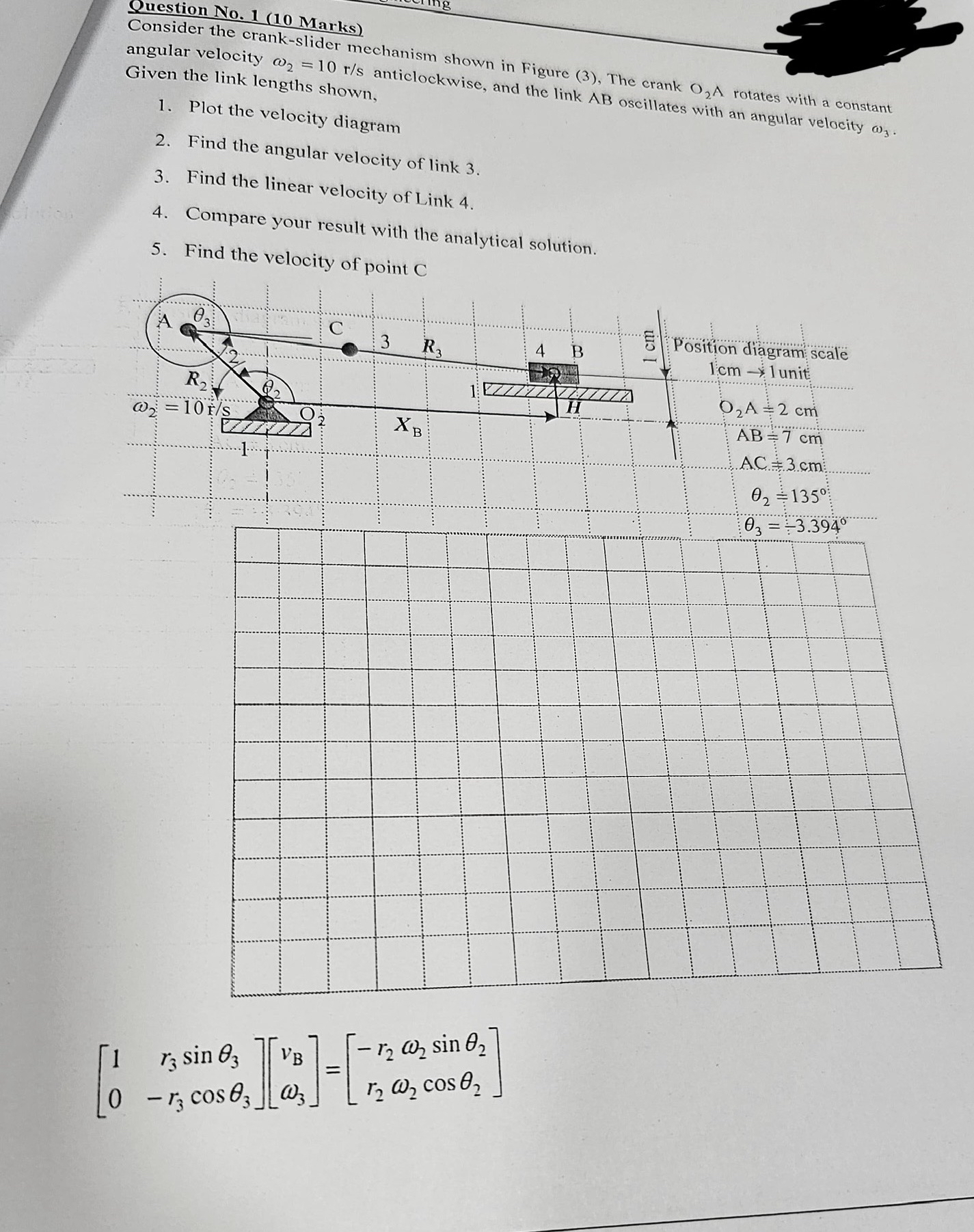 Question No . 1 ( 1 0 Marks ) Consider the crank