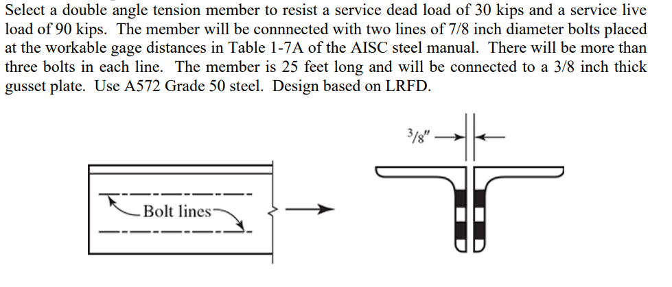 Select a double angle tension member to resist a