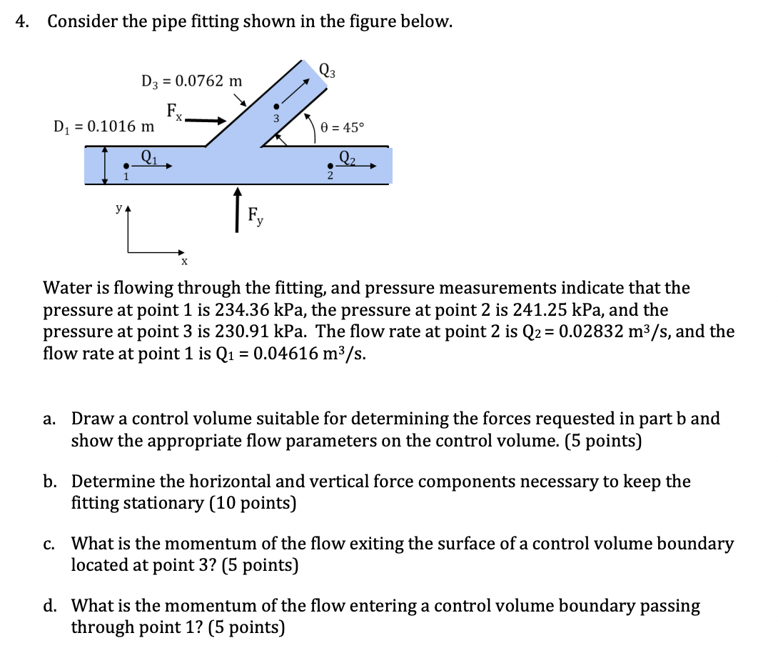4 . Consider the pipe fitting shown in the figure