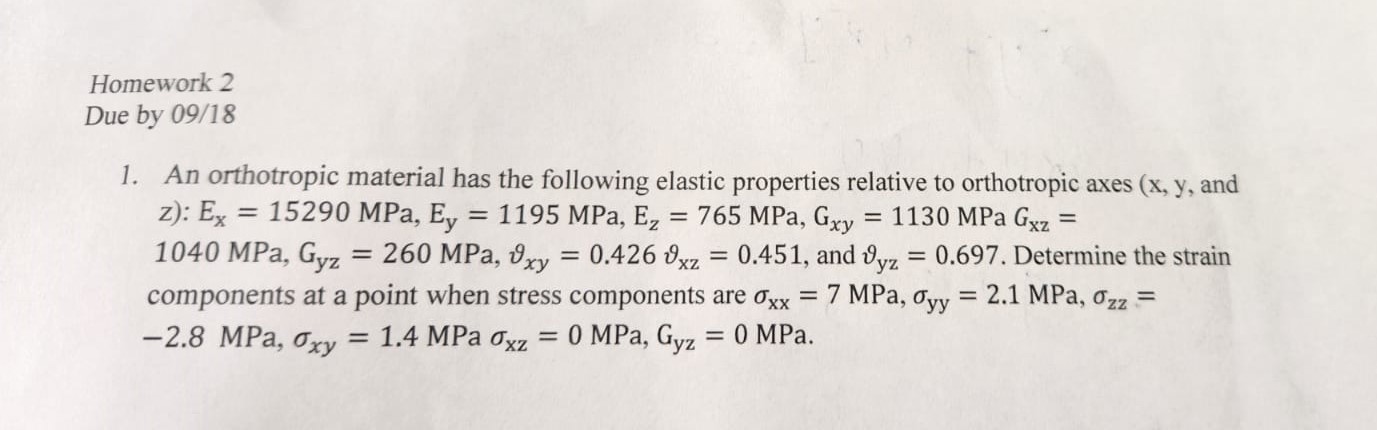 Homework 2 Due by 0 9 / 1 8 An orthotropic