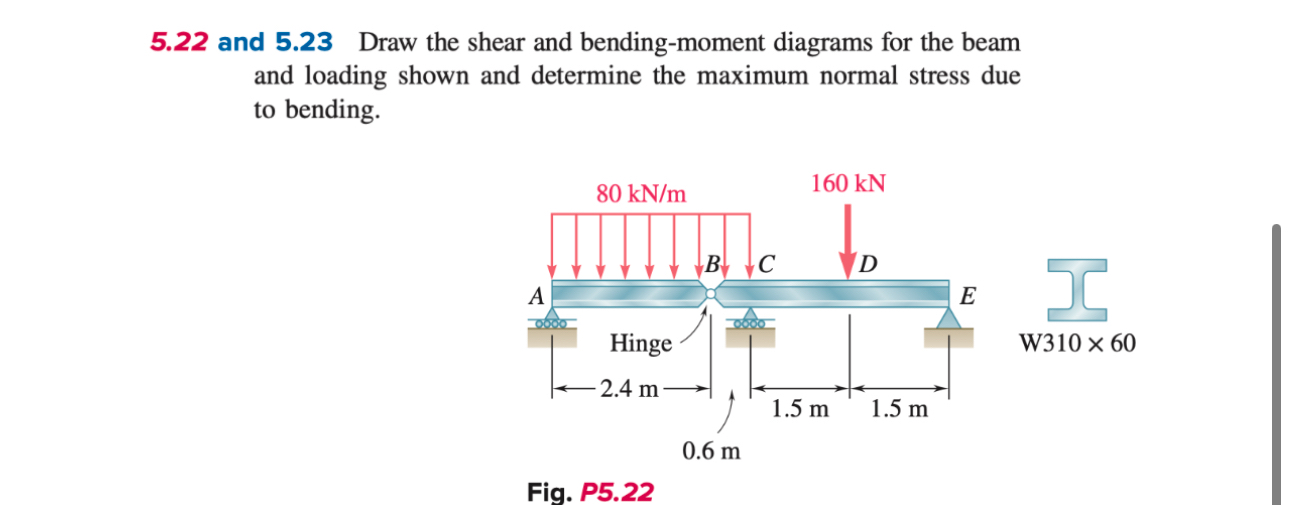 5 . 2 2 and 5 . 2 3 Draw the shear and bending -