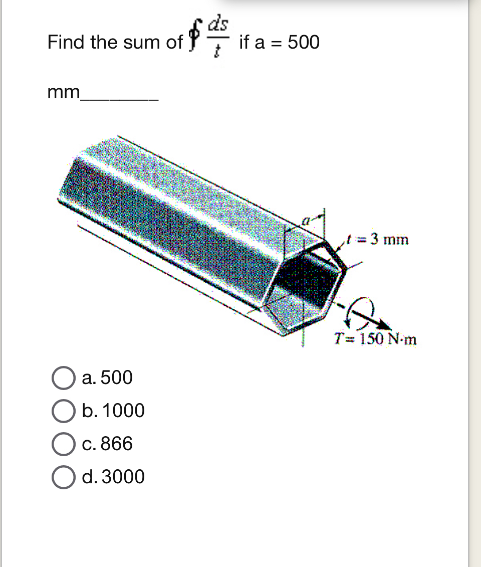 Find the sum of o d s t if a = 5 0 0 m m a . 5 0