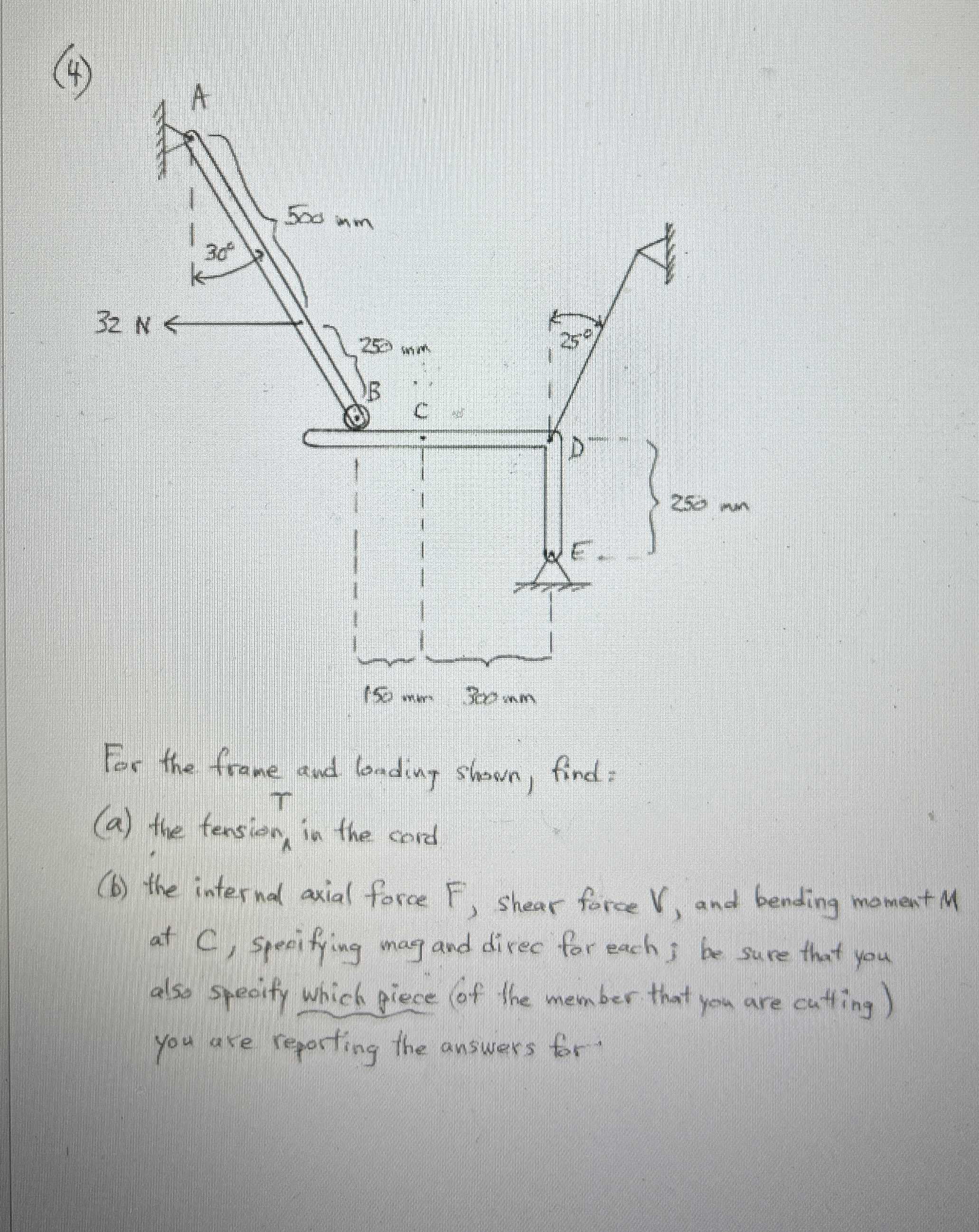 ( 4 ) For the frame and loading shown, find: ( a