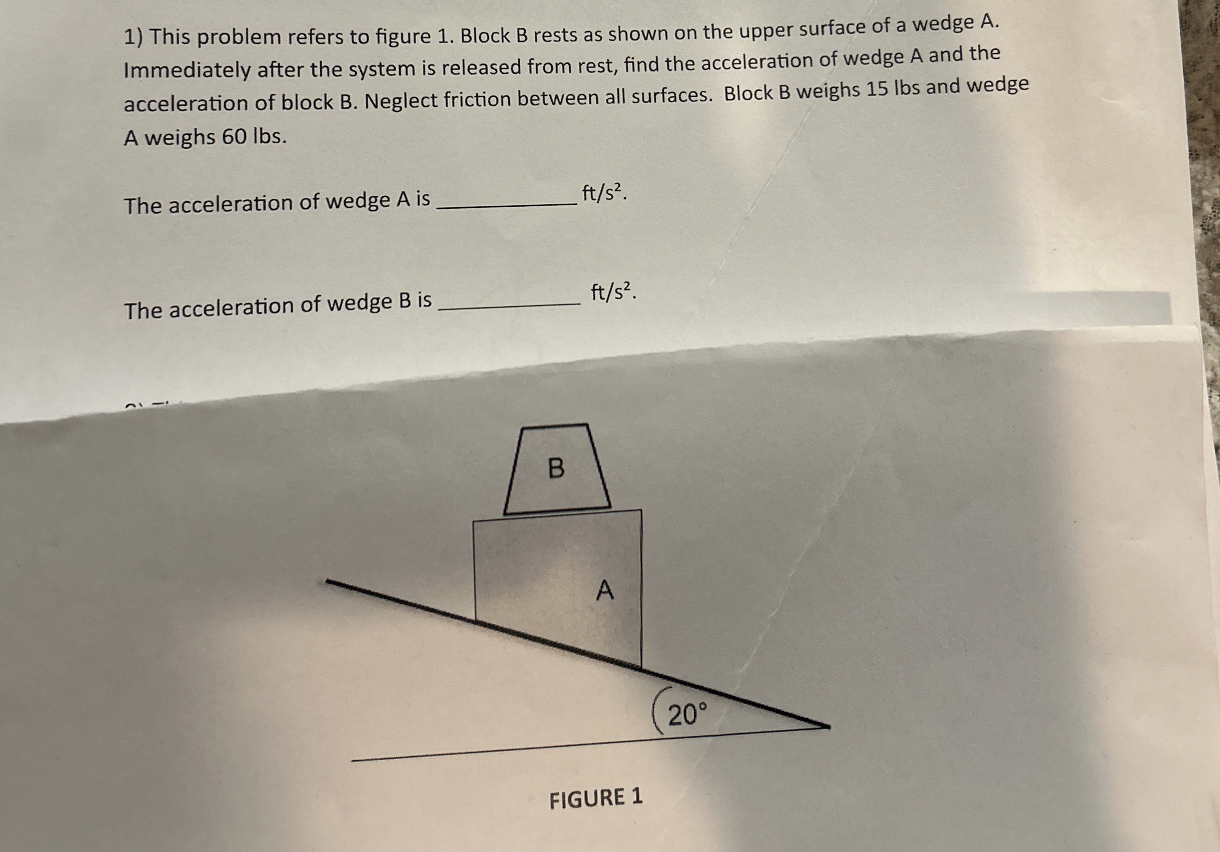 This problem refers to figure 1 . Block B rests