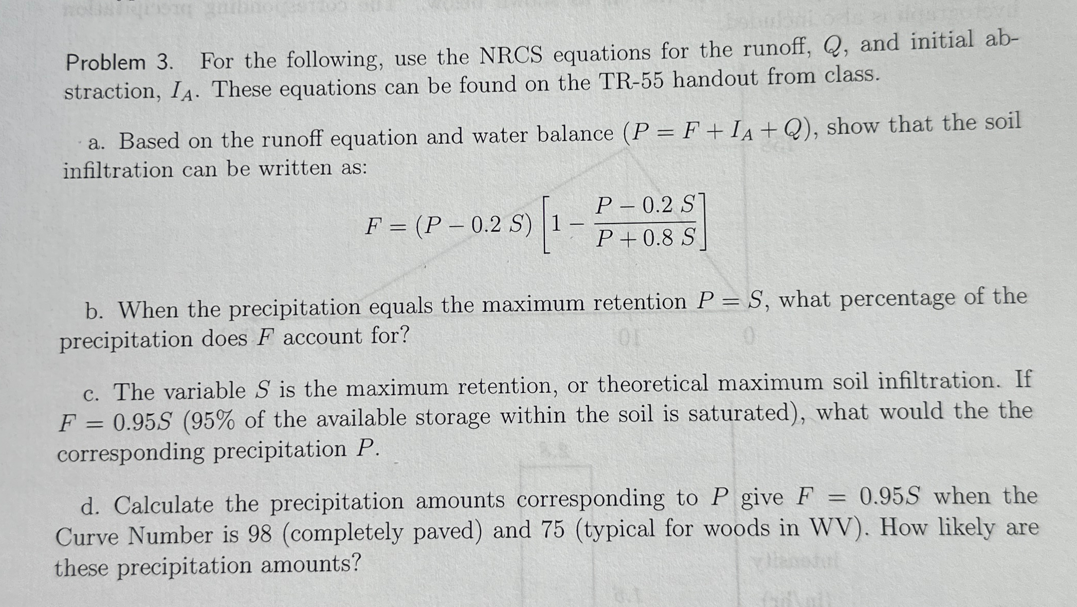Problem 3 . For the following, use the NRCS