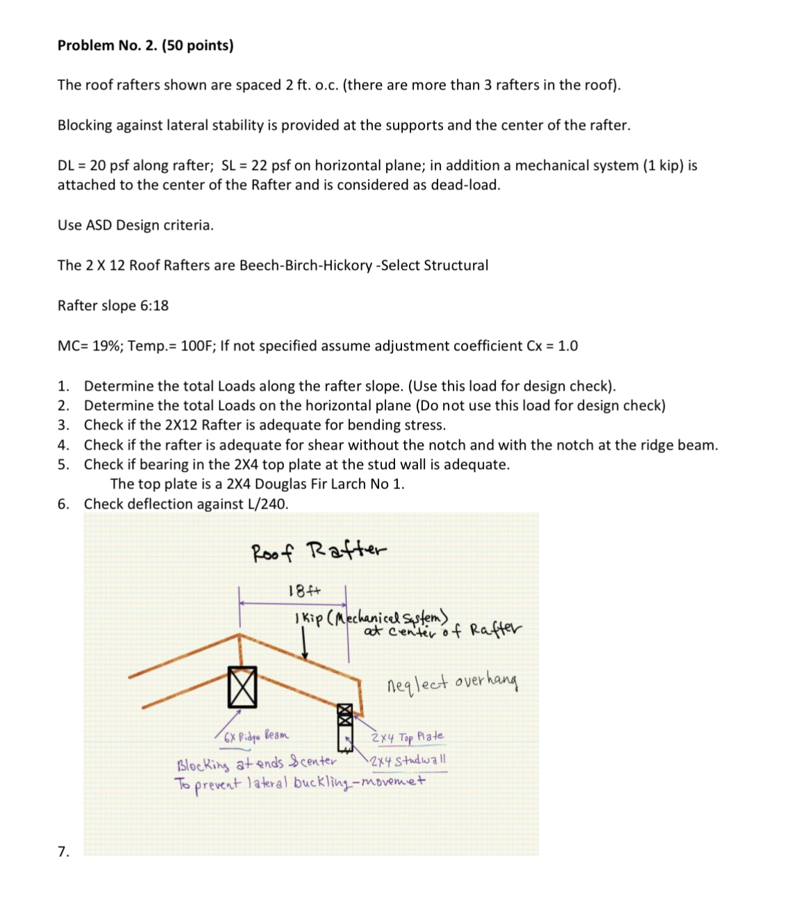 Problem No . 2 . ( 5 0 points ) The roof rafters