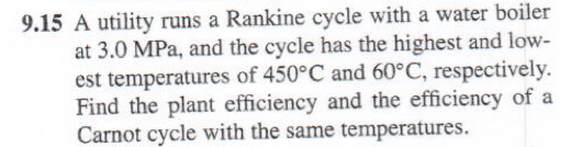 9 . 1 5 A utility runs a Rankine cycle with a