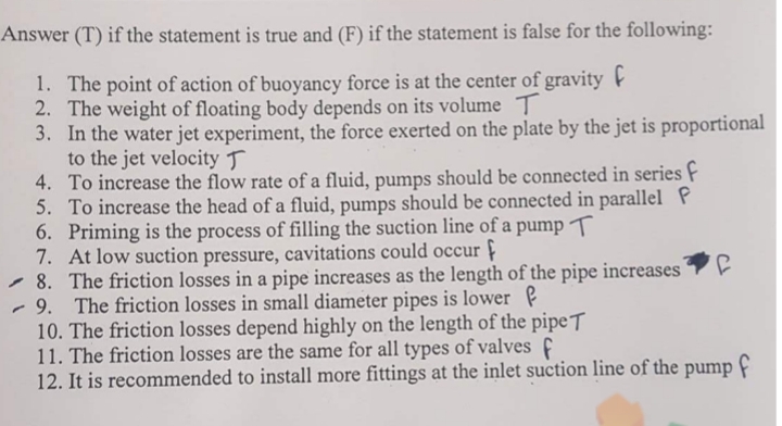 Answer ( T ) if the statement is true and ( F )