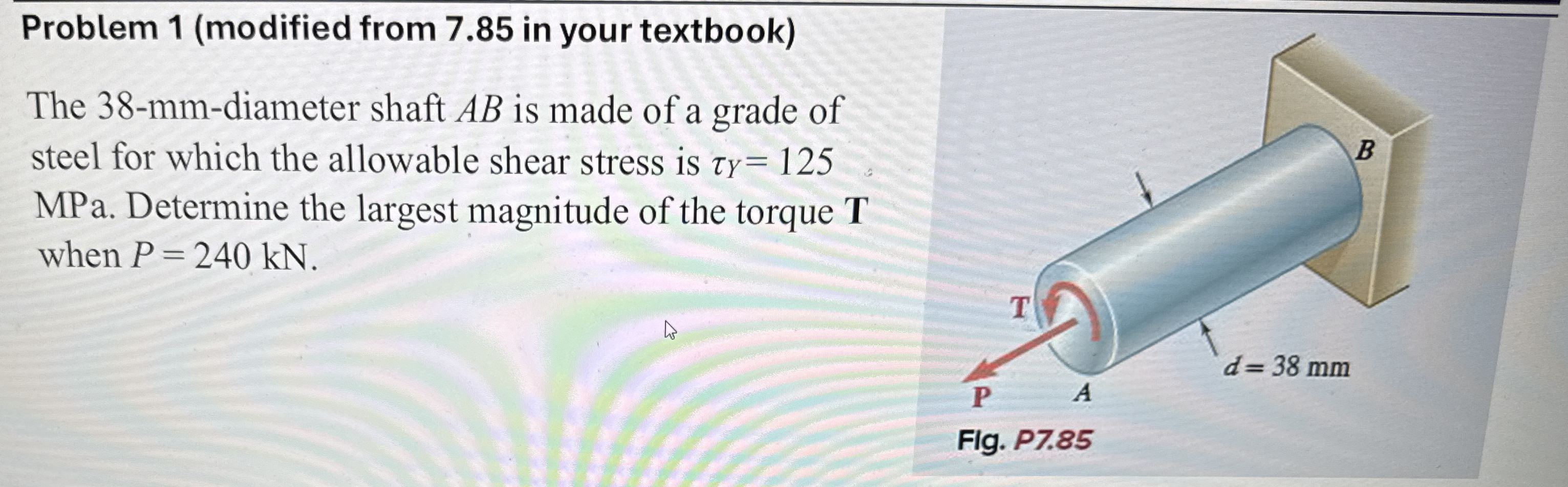 Problem 1 ( modified from 7 . 8 5 in your